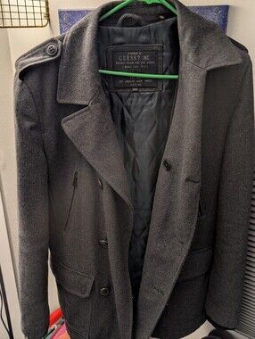 GUESS Men's Grey Wool Pea Coat